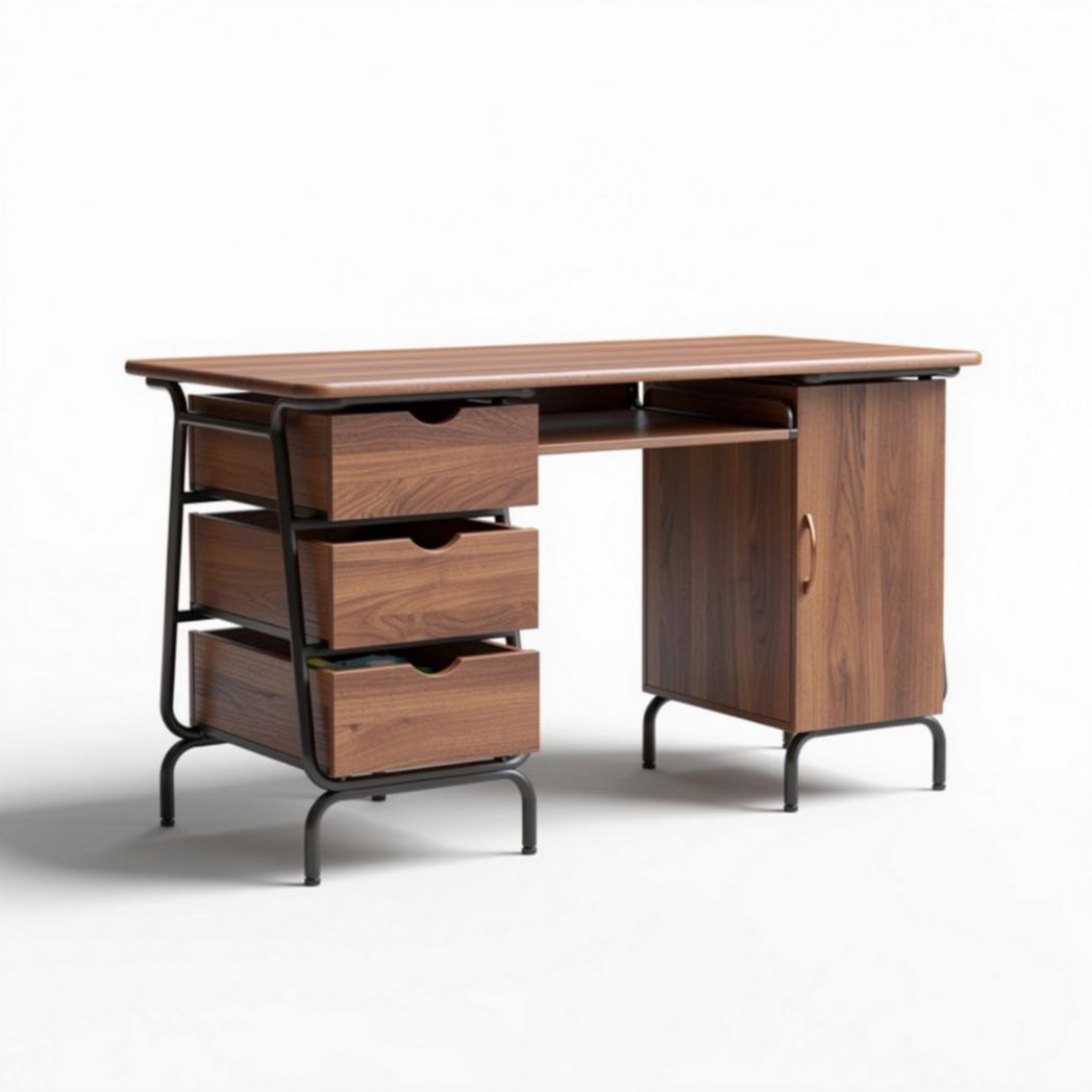 Bureau en bois de 120 x 60 x 75cm avec tiroirs de rangement et finition marron