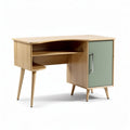 Bureau en bois clair avec rangement et porte en vert 120 x 60 x 75cm