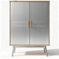 Armoire en métal argent et bois de 100 x 40 x 120cm pour rangement intérieur