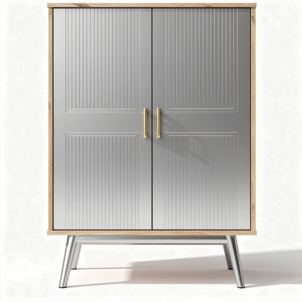 Armoire en métal argent et bois de 100 x 40 x 120cm pour rangement intérieur
