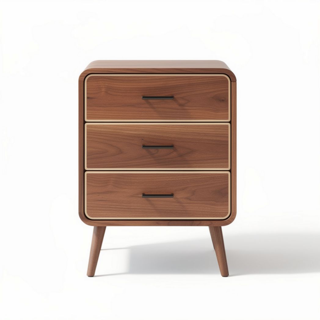 Table de chevet en bois de noyer avec trois tiroirs 45 x 40 x 60cm