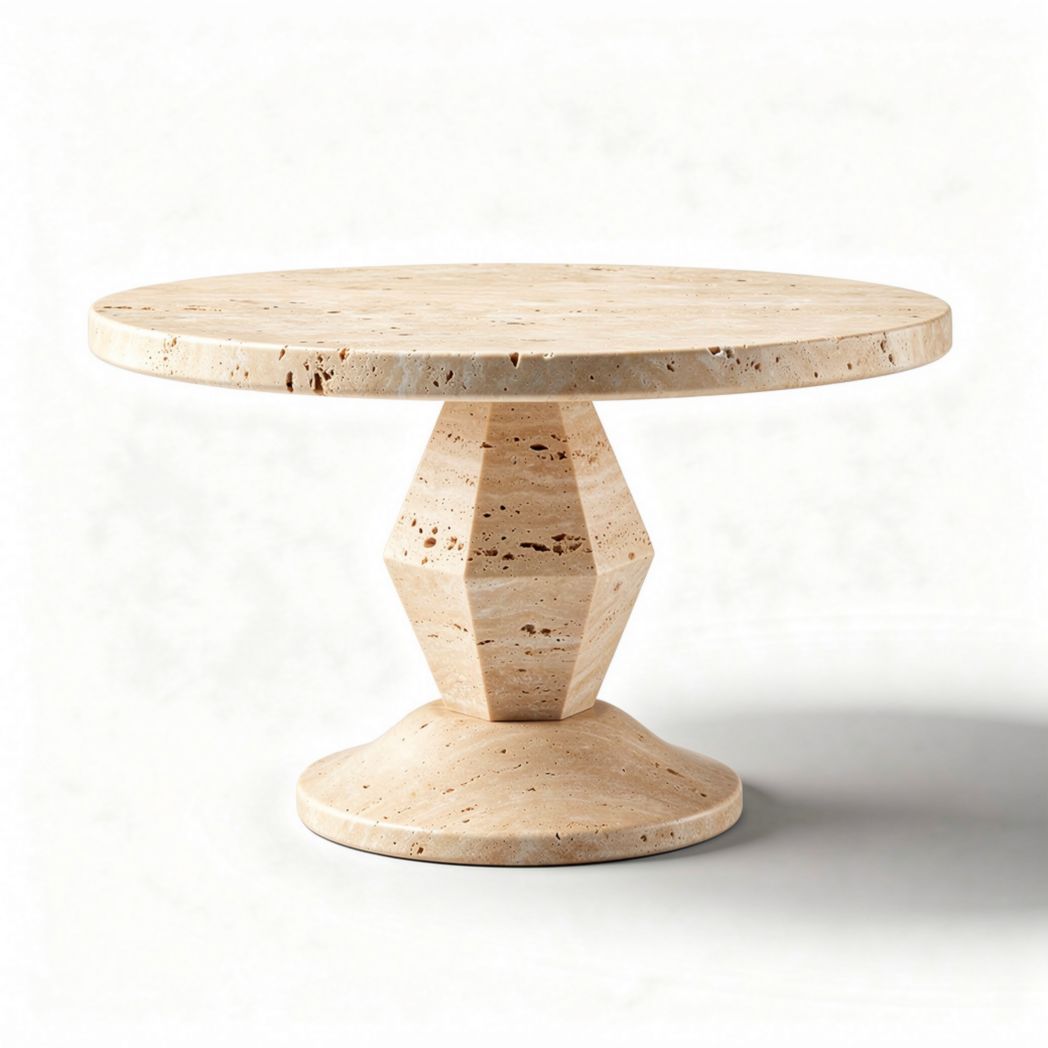 Table ronde en pierre reconstituée beige 70 x 70 x 75cm pour intérieur